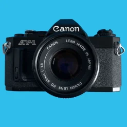 Canon AV 1 Black Vintage 35mm SLR Film Camera with Prime 50mm Lens