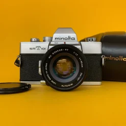 Minolta SRT101 35mm SLR Film Camera w/ Prime Lens & Original Leather Case