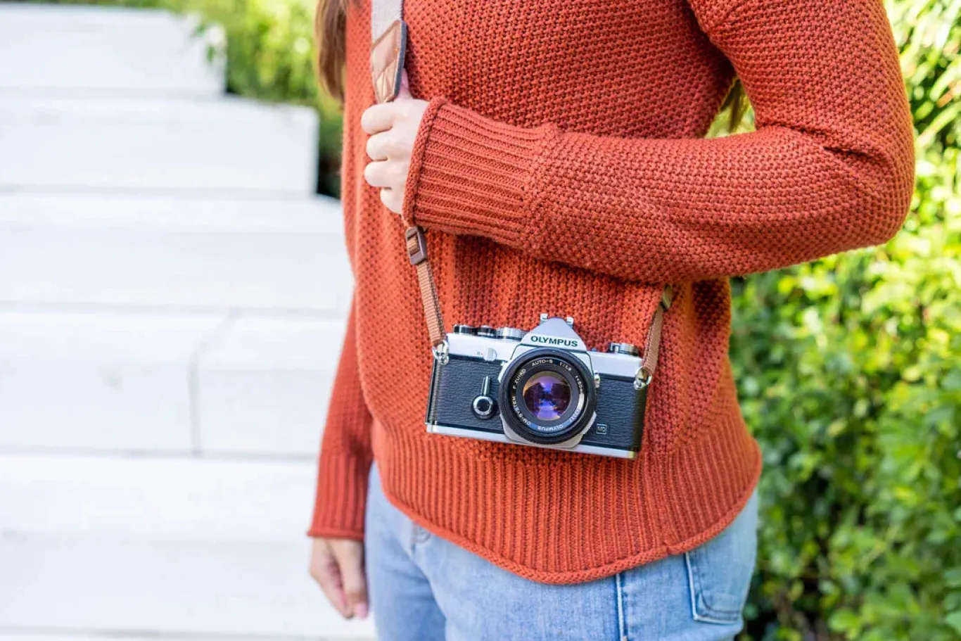Olympus OM 1 Vintage 35mm SLR Film Camera with f/1.8 50mm Prime Lens