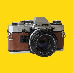Olympus OM10 Brown Leather Vintage 35mm Film Camera w/ F/1.8 50mm Lens
