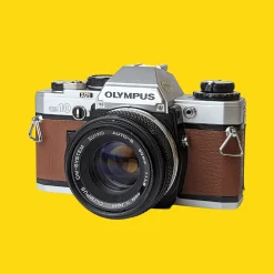 Olympus OM10 Brown Leather Vintage 35mm Film Camera w/ F/1.8 50mm Lens