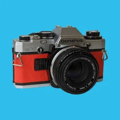 Olympus OM10 Red Leather Vintage 35mm Film Camera w/ F/1.8 50mm Lens