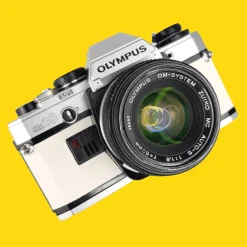 Olympus OM10 White Leather Vintage 35mm Film Camera w/ F/1.8 50mm Lens