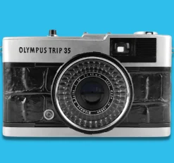 Olympus Trip 35 Black Crocodile Leather Point and Shoot 35mm Film Camera