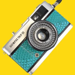 Olympus Trip 35 Turquoise Lizard Leather Point and Shoot 35mm Film Camera