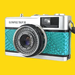 Olympus Trip 35 Turquoise Lizard Leather Point and Shoot 35mm Film Camera