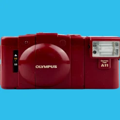 Red Olympus XA2 35mm Film Camera Point and Shoot w/ Olympus A11 Flash (Boxed)