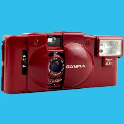 Red Olympus XA2 35mm Film Camera Point and Shoot w/ Olympus A11 Flash (Boxed)
