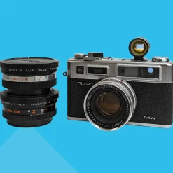Yashica Electro GSN 35mm Film Camera With Yashinon Lens - 45mm f1.7, Wide Angle f1.4 and Telephoto f1.4 Adapter.